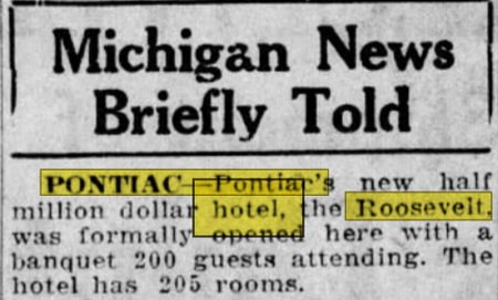Hotel Roosevelt - Nov 25 1926 Article